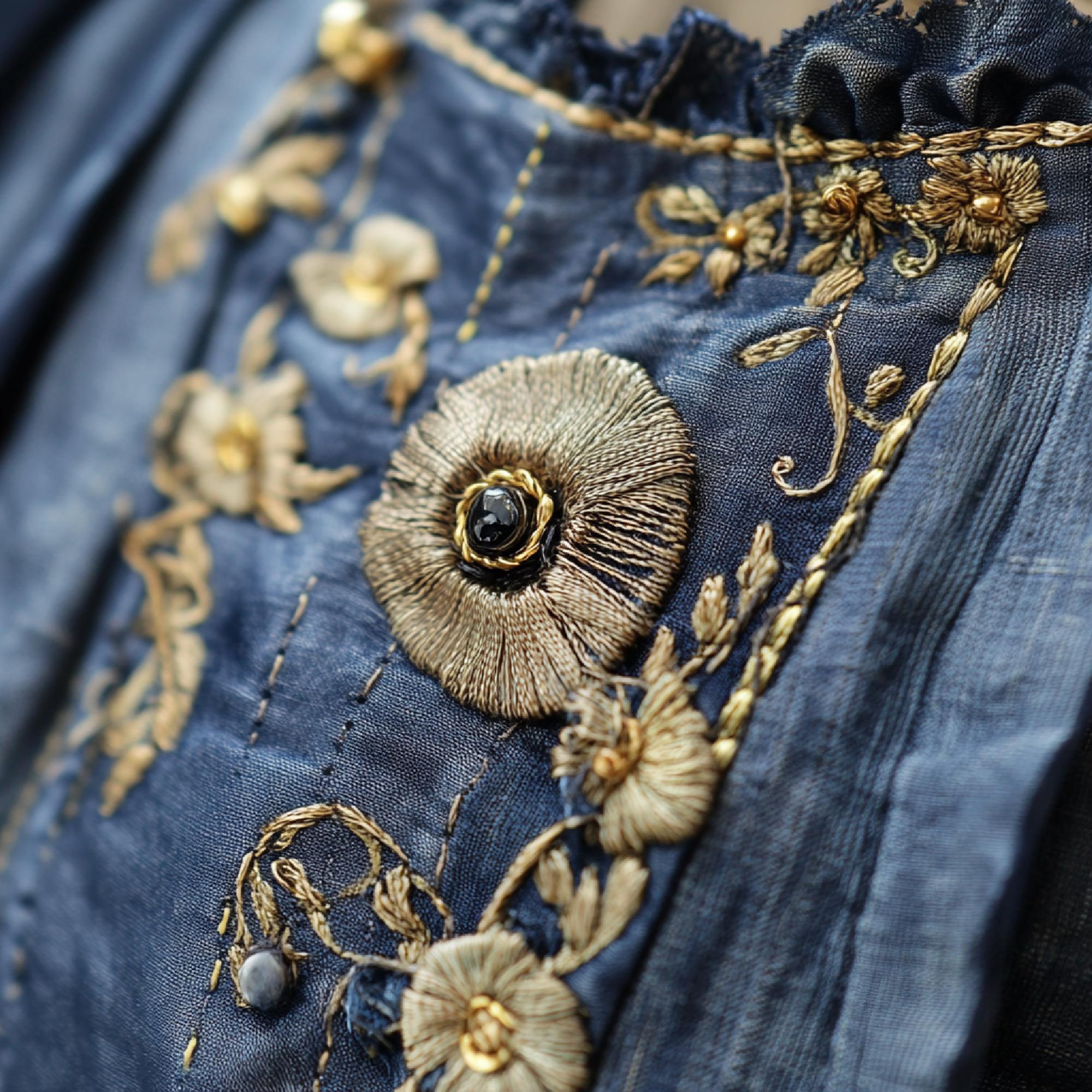 White linen jacket with floral gold embroidery