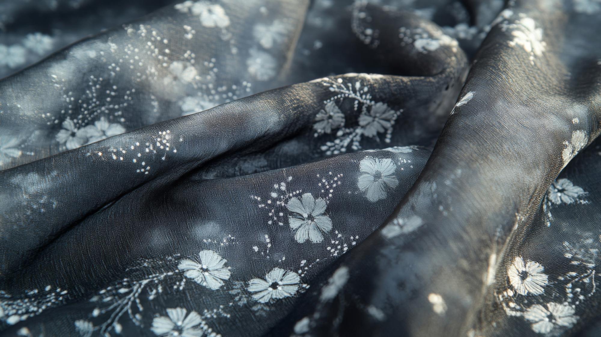 Silk scarf with tonal monochrome embroidered pattern